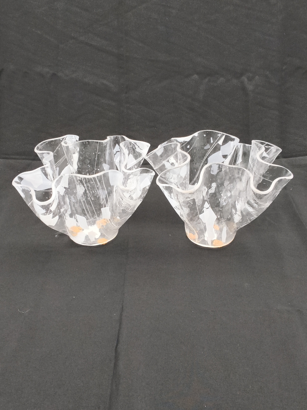 VTG Pair of Hand Blown Canadian Art Glass Ruffled Handkerchief Vases